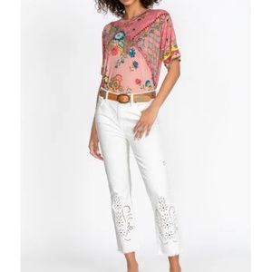 Johnny Was Pashmina White Eyelet baby boot Jean size 26 new with tags.  (NWT)